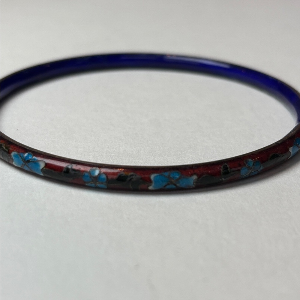 Three Cloisonné Bangle Bracelets - Teal, Blue and Dark Red - Picture 5 of 6